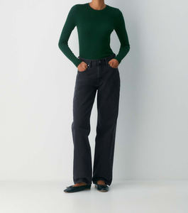 Nuove Magliette da Donna OEM alla Moda, Nere, Morbide e Traspiranti, con Collo Tondo <span class=keywords><strong>Trasparente</strong></span>, Maniche Lunghe, Tinta Unita - Product Image 2