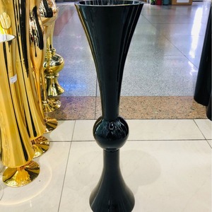 Venta al por mayor alto blanco dorado claro cristal trompeta floreros para boda centros de mesa de moda barato - Product Image 6