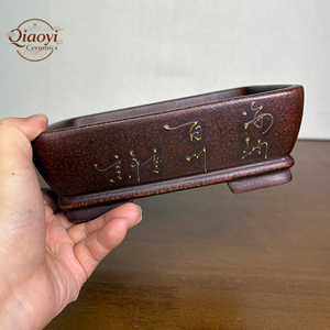 Piccolo Vaso Rettangolare per Bonsai in Ceramica <span class=keywords><strong>Viola</strong></span>, Vaso per Fiori Intagliato e Dipinto a Mano con Motivi Raffinati, Stile Vintage per <span class=keywords><strong>Giardino</strong></span> - Product Image 5