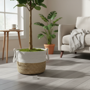 Modern <b>White</b> Cotton Eco-Friendly <b>Basket</b> Planter with Handle Circle Shape Flexible Design for Stylish Food <b>Storage</b> - Product Image 3