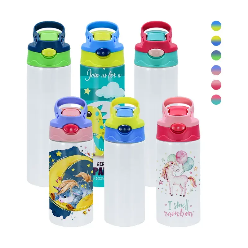 China USA Warehouse 12oz Stainless Steel Insulated Blank Kids Sublimation Tumbler Baby Water Bottle With Flip Top Lid