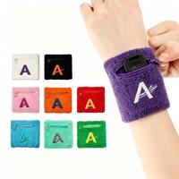 Dompet Gelang Kain Terry OEM Elastis dengan Resleting, Penyerap Keringat, Logo Bordir Kustom, Penyerap Keringat Olahraga/Gym dengan Kantong Resleting
