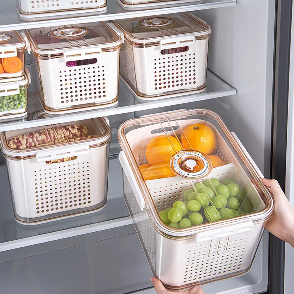 Kotak penyimpan buah kulkas, wadah kesegaran sayuran kulkas, kotak penyimpanan dan keranjang