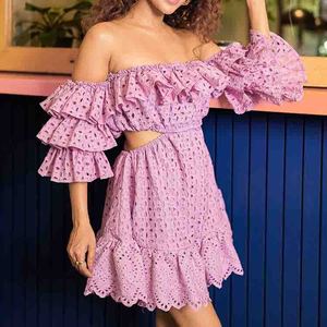 Nouvelle robe mini sans bretelles tendance avec broderie ajourée et ourlet à volants, robe décontractée en coton sur mesure - Product Image 3