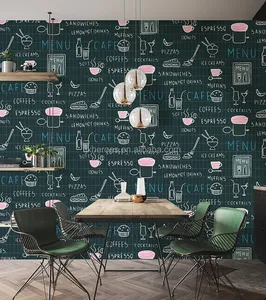 Cute Stick Cartoon Menu Beverage Snack Design Restaurant Bar Decoration Wallpaper