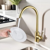Robinet de cuisine en acier inoxydable 304 pour le commerce extérieur transfrontalier, finition or brossé, bec large, moderne et minimaliste, en céramique