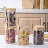 Pot en verre de 450 ml, accessoires de cuisine, réservoir de stockage hermétique en borosilicate, contenants en verre alimentaire biodégradables avec couvercle en bambou et cuillère