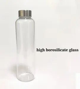 Al por mayor sublimación en blanco claro borosilicato beber vidrio 500ml botella de agua de vidrio con tapa de metal