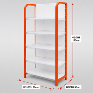 Scaffalatura Espositiva <span class=keywords><strong>per</strong></span> Negozi, Scaffale a 5 <span class=keywords><strong>Ripiani</strong></span> con Pannello Posteriore Bianco, <span class=keywords><strong>Ripiani</strong></span> Regolabili <span class=keywords><strong>per</strong></span> Supermercati, Arancione - Product Image 3