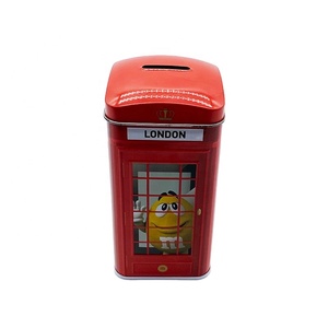 Free Samples Customized Cartoon Design Rectangular Shaped Metal Tin Cans Coin Bank Money Collection Tin Box For Kids