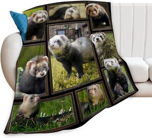 Acogedora manta de hurón de felpa para todas las edades Manta de lana de franela ultrasuave con diseño de animal divertido Regalo perfecto - Product Image 1