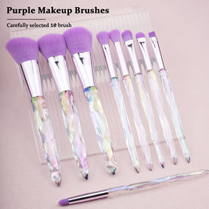 โลโก้ที่กําหนดเองขายส่งเครื่องสําอางเครื่องมือหรูหราอัญมณี Dazzle Handle 10 ชิ้นพลาสติกสีม่วง Handle แปรงแต่งหน้าชุดเครื่องมือความงาม - Product Image 6