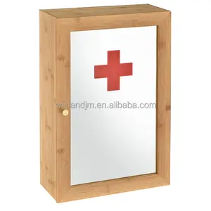 Bambù naturale classico con scatola medica di pronto soccorso in acrilico a parete armadi per medicinali a 2 strati