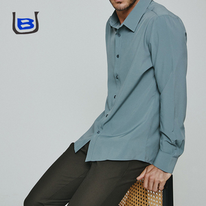 Logo personalizzato anti-umidità <span class=keywords><strong>oversize</strong></span> a maniche lunghe con bottone in tinta unita Casual formale camicia da <span class=keywords><strong>uomo</strong></span> - Product Image 5