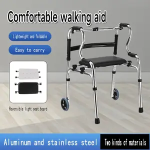Medical Aluminium Hospital Adults Seniors Elderly Upright Walker Folding Frame Seat Walking Aids For Disabled