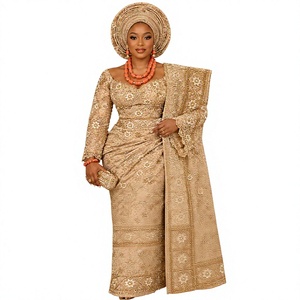 Conjunto de Blusa Larga de Manga Regular con Bordado Floral para Mujer Africana, Ropa Formal Tradicional con Diseño de Cuentas, Material Modal - Product Image 1