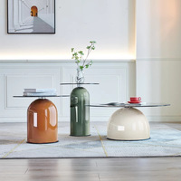 Cremefarbenes Kreatives Glas-Rundtisch-Set für Wohnzimmer und Büro, Hochwertiger Teetisch für Kleine Apartments