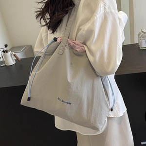 Japanese-style Color-block <strong>Drawstring</strong> Canvas Shoulder <strong>Bag</strong> <strong>Large</strong> Capacity for Students Daily Commute Various Occasions - Product Image 1