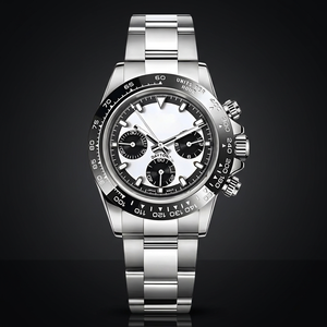Montre de sport de plongée Hercules avec logo personnalisé, mouvement Seiko Silver Panda VK63, cadran MOD, acier inoxydable, bracelet en cristal et en cuir - Product Image 3