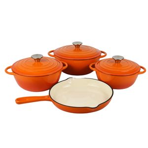 Ensemble de casseroles en <span class=keywords><strong>fonte</strong></span> <span class=keywords><strong>émaillée</strong></span> avec poignées rondes, certifié FDA LFGB, compatible avec tous les types de cuisinières, logo personnalisé - Product Image 2