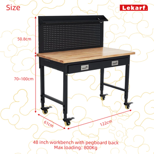 48-inch Chiều cao-có thể điều chỉnh bàn làm việc bằng gỗ hàng đầu trở lại ngăn kéo nhà văn phòng hội thảo nhà để xe bàn làm việc Pegboard OEM/ OBM - Product Image 2