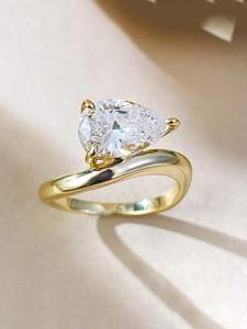 Anillo de Plata de Ley 925 con Moissanita, Corte Pera, Diseño Ondulado, Baño de Oro Rosa, Solitario de Boda con Engaste de Cuatro Garras, Piedra de Nacimiento - Product Image 6