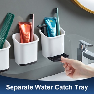 Removable Drill-Free <b>Wall</b> <b>Mounted</b> Plastic Suction Cup Toothbrush Holder for Bathroom <b>Storage</b> <b>Bins</b> Caddy Organize - Product Image 4