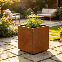 Fournitures de jardin, jardinières d'extérieur carrées en acier corten de 18 pouces, structure KD