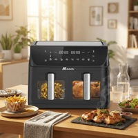 ANBOLIFE OEM 10L Friteuses à air chaud sans PFAS, non toxiques, synchronisation intelligente, contrôle numérique, 2 fentes antiadhésives indépendantes, compatibles lave-vaisselle