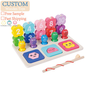 Bloque de pesca Montessori tres en uno, juguete educativo de madera para edades tempranas con número de forma y combinación de pesca con animales - Product Image 1