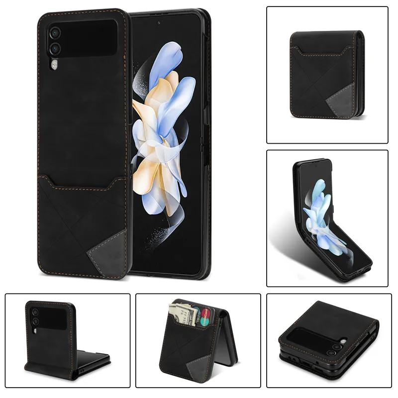 Luxury Leather Two-colors Card Slot Folding Phone Case For Samsung Galaxy Z Flip 4 Galaxy Z Flip 3 Cover