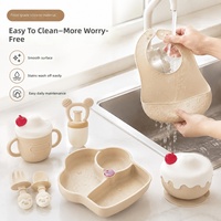 Ensemble d'alimentation pour bébé en silicone, bol à ventouse en forme de crème glacée, bavoir et anneau de dentition pour les repas quotidiens des enfants