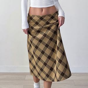 Robe décontractée rétro à carreaux pour femme, avec lacets, double couche en maille tricotée, taille élastique, style urbain polyvalent - Product Image 3