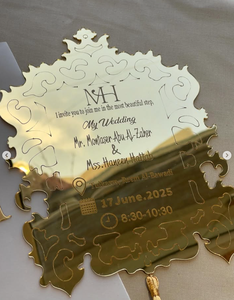 Marco de espejo dorado personalizado para boda Quinceañera <span class=keywords><strong>Nikkah</strong></span> y tarjetas de invitación de álbum digital con borlas para el Día de San Valentín - Product Image 6