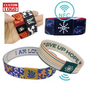 สายรัดข้อมือผ้า NFC Festival แบบกำหนดเอง สายรัดข้อมือผ้า RFID แบบยืดหยุ่น กลับด้านได้ - Product Image 1