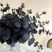 R-10 Batang Daun Eucalyptus Hitam Buatan, Ranting Hijau Gothic untuk Buket Halloween, Dekorasi Rumah