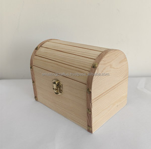 Caja de almacenamiento decorativa con cierre de tapa con bisagras para maletero de pirata del Tesoro de madera de pino sin terminar para el hogar o la oficina - Product Image 4