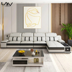 आधुनिक सफेद एल आकार अनुभागीय सोफे लिविंग रूम सोफा सेट फर्नीचर होटल विला लक्जरी मॉड्यूलर कृत्रिम चमड़े के सोफे - Product Image 4