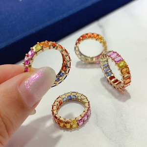 Aazuo 18K Solid Yellow Gold Rainbow <b>Ring</b> Natural Sapphires Princess Brilliant Cut Luxury Gift For Women's Party Jewelry Au750 - Product Image 2