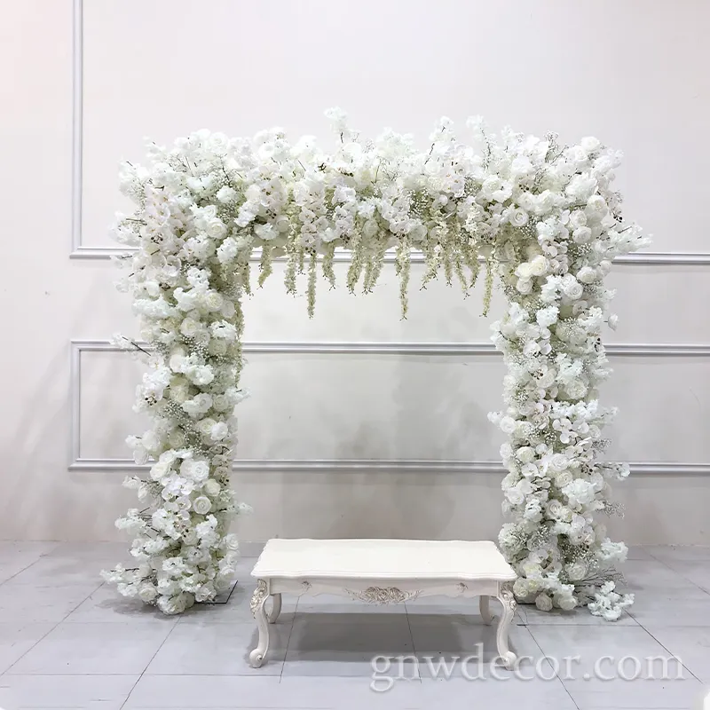 GNW-Rosa blanca artificial con Hortensia, arco de flor de metal decorado para boda, Fondo de boda, decoración de boda