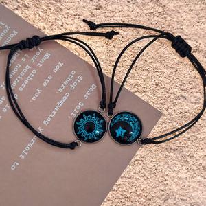 Luminoso sol Luna pareja pulseras brillan en la oscuridad amante a juego brazalete romántico <span class=keywords><strong>Gif</strong></span> para amigos pulsera de cuerda ajustable - Product Image 4