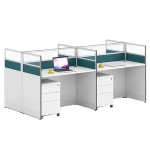 Newest design shape 4-seats office workstation modular furniture with glass partition