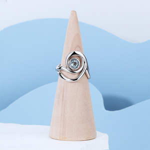 Bague double en pierre d'aquamarine avec motif vague océanique artistique <span class=keywords><strong>et</strong></span> lignes irrégulières pour tenues élégantes printemps-été - Product Image 2