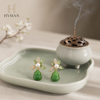 Nouvelles boucles d'oreilles clous en perles d'eau douce naturelles de style chinois, design gourde en jade blanc, argent 925, pour femmes