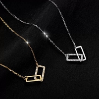 FY-PL045 925 Sterling Silver carré Collier Femme Niche Conception Ins Vent Froid Géométrique Double Anneau Clavicule Chaîne