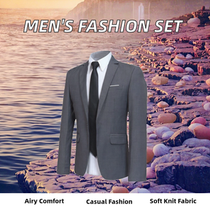 SF2398F Factory Custom Men's Casual Two-Piece Set New Fashion British Style Breathable Knitted Small Solid Wedding Bridal Suits - Product Image 3