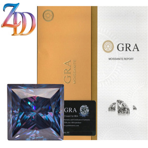 GRA Moissanite Princess Cut Square Blue Color Loose Gemstone For Jewelry Making - Product Image 1