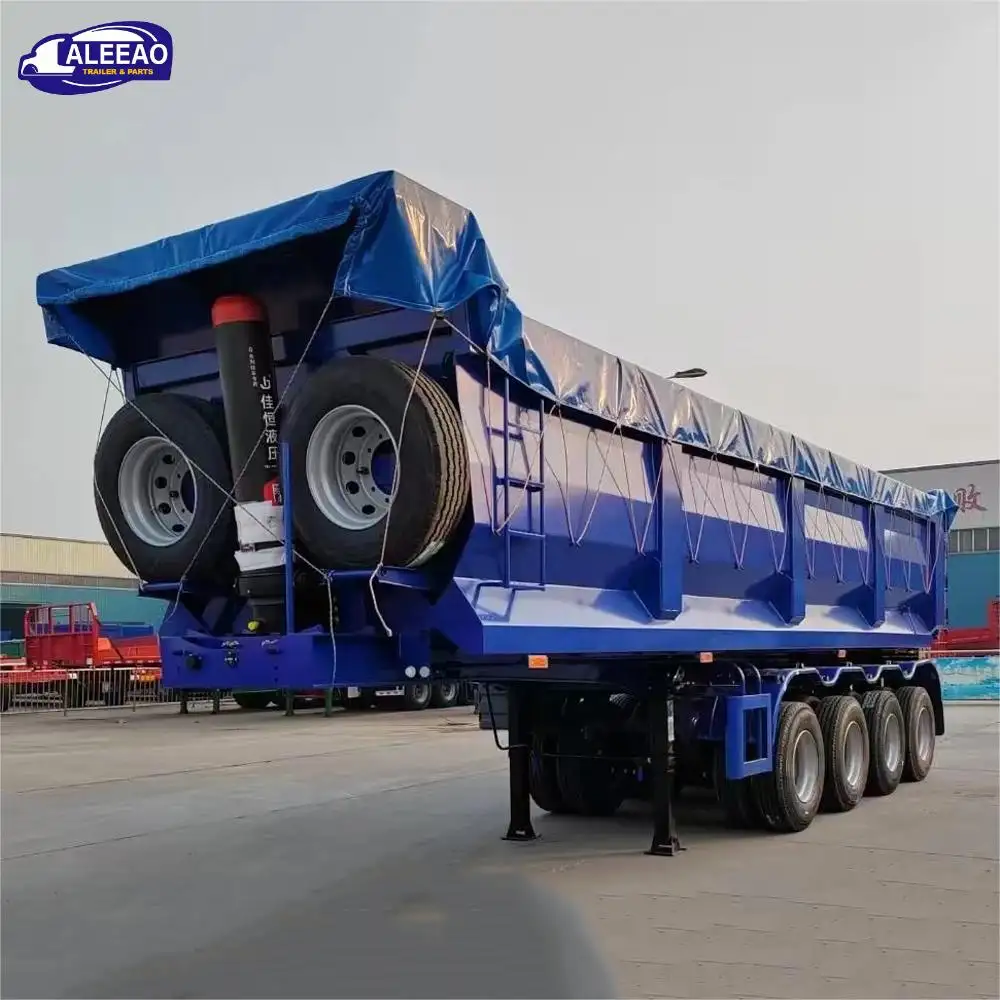 Aleeao Trung Quốc 4 trục Heavy Duty 60 mét khối máy kéo Dumper Cargo Trailer thủy lực cuối phía sau tipper Dump Trailer bán