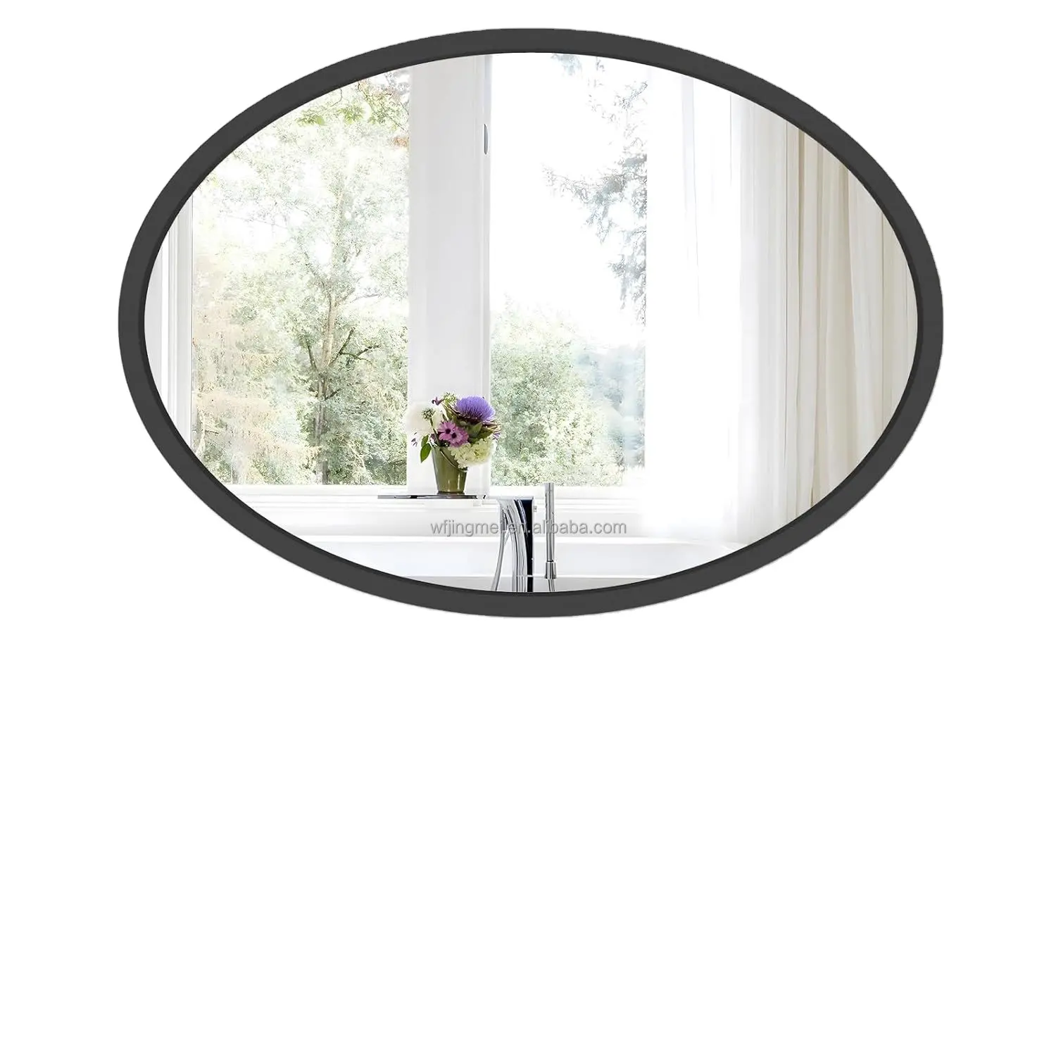 مرآة حمام بيضاوية سوداء 24×36 بوصة، مرآة حمام بيضاوية بإطار خشبي، مرآة حمام وزخرفة لغرفة المعيشة ومنفذ للنوم