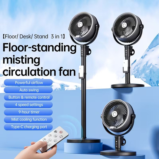 Wholesale Misting Floor Fan with 4000mAh Rechargeable Remote Control Oscillating Pedestal Fan Adjustable Height Standing Fan